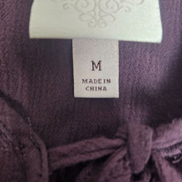 Knox Rose Womens Size M Peasant Bohemian Boho Blouse Top Front Tie Lace - Picture 5 of 11